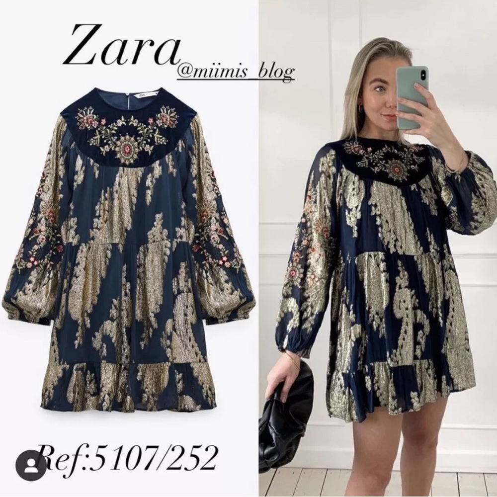 ZARA MULTICOLORED EMBROIDERED VELVET DRESS  5107/252 LARGE